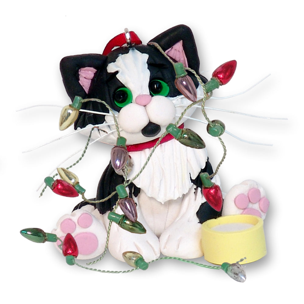 "Felix" Black & White Tuxedo Kitty Cat Personalized Ornament