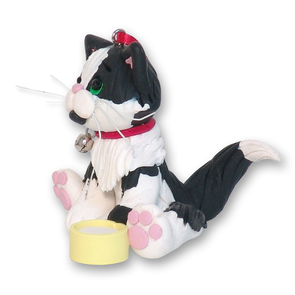 "Felix" Black & White Tuxedo Kitty Cat Personalized Ornament