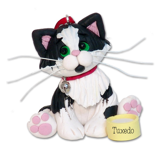 "Felix" Black & White Tuxedo Kitty Cat Personalized Ornament