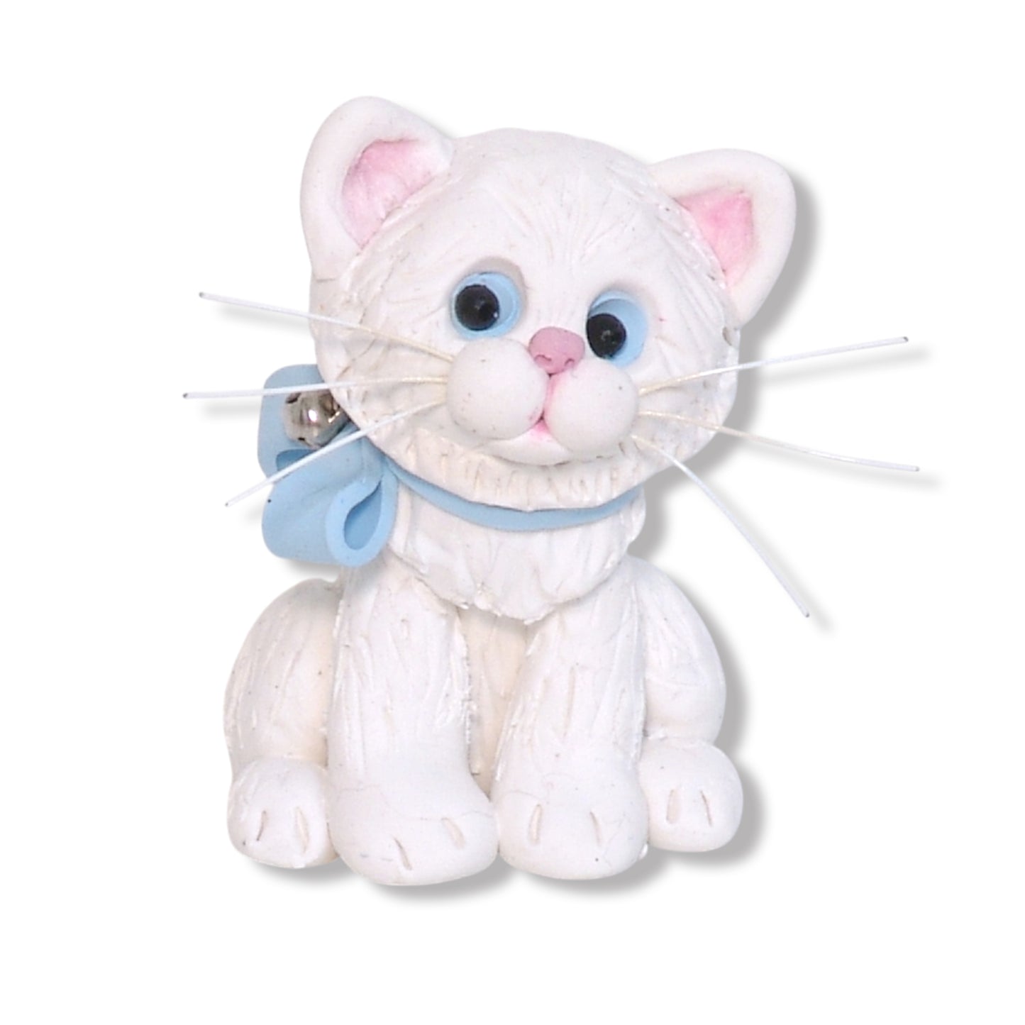 White Kitty Cat with Blue Bow & Silver Bell