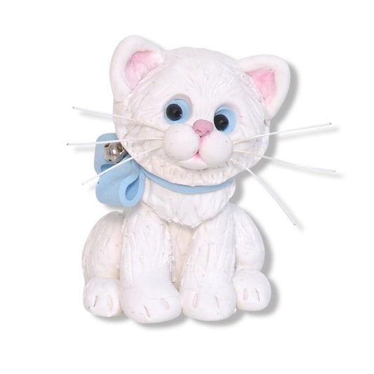 White Kitty Cat with Blue Bow & Silver Bell