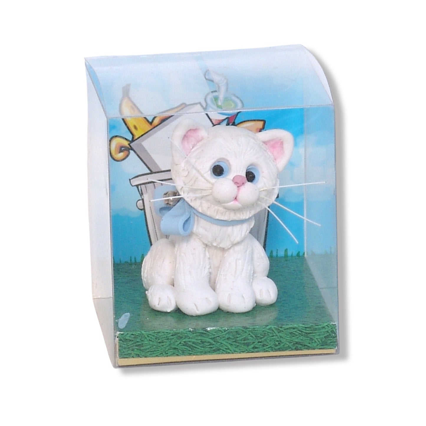 White Kitty Cat with Blue Bow & Silver Bell