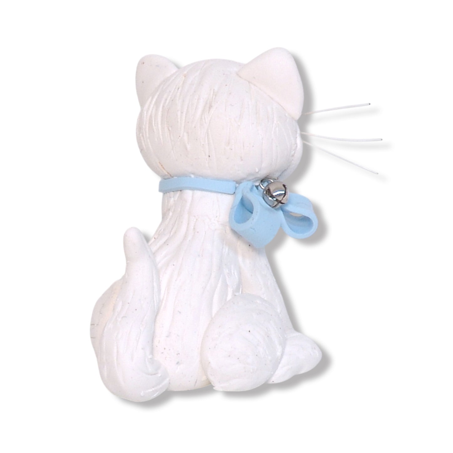 White Kitty Cat with Blue Bow & Silver Bell