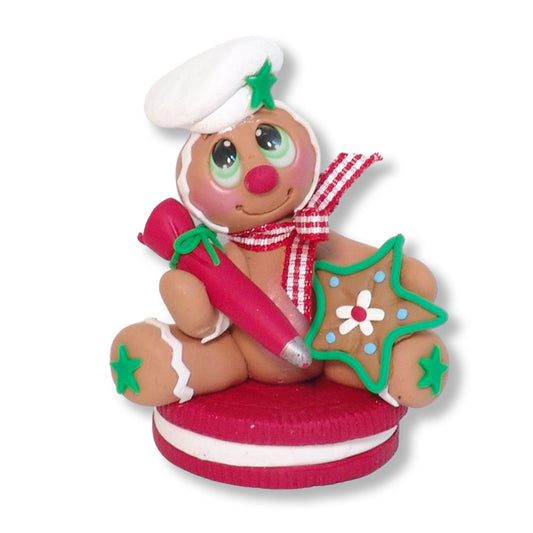 Gingerbread Clay Figure on Red Cookie HANDMADE POLYMER CLAY Christmas Figurine
