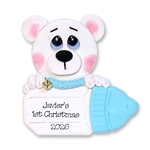 Polar Bear with Baby Bottle Personalized Boy Ornament