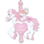 Baby Girl on Carousel Horse Personalized 1st Christmas Ornament - RESIN