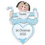 Baby Boy on Heart w/Puppy Dog Hat Personalized 1st Christmas Ornament - RESIN