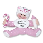 Baby Girl on Heart w/Kitty Hat Personalized 1st Christmas Ornament