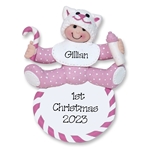 Baby Girl on Heart w/Kitty Hat Personalized 1st Christmas Ornament