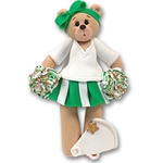 Green Cheerleader Belly Bear<br>Personalized Ornament