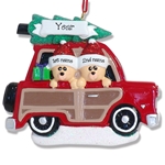 Belly Bear Family of 2 in Woody Wagon RESIN Personalized Couples Ornament