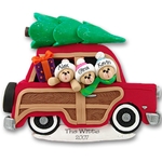 Belly Bear Family of 3 in Woody Wagon Personalized Family Ornament