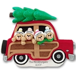 Belly Bear Family of 4 in Woody Wagon POLYMER CLAY Ornament