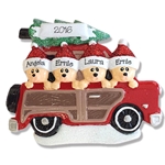 Belly Bear Family of 4 in Woody Wagon Personalized RESIN Ornament