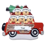 Belly Bear Family of 5 in Woody Wagon RESIN Family Ornament