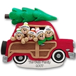 Belly Bear Family of 5 in Woody Wagon POLYMER CLAY Ornament