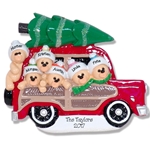 Belly Bear Family of 6 in Woody Wagon RESIN Family Ornament