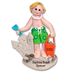 Boy at Beach handmade Polymer Clay Personalized Ornament - BLONDE