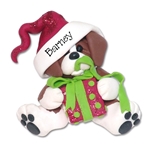 "Happy" Christmas Beagle Personalized Puppy Dog Ornament - Handmade Polymer Clay