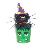 Halloween Cat in Frankenstein Bucket Halloween Figurine