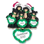 Black Bear Family of 5 with Christmas Hearts Personalized Family Ornament - Custom Ornament
