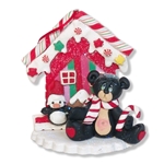 Black Bear and Gingerbread House Figurine