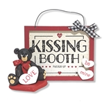 Handmade Polymer Clay Black Bear with Kissing Booth Sign