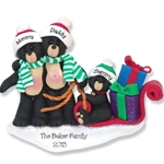 Black Bear Family of 3 w/Sled<br>Personalized Ornament POLYMER CLAY