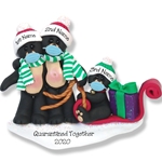 Covid-19 Black Bear Family of 3 w/Sled & Face Masks Pandemic  POLYMER CLAY Ornament - ON SALE!