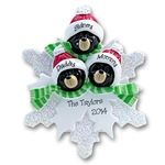 Black Bear Family of 3 on Snowflake Personalized Ornament - RESIN