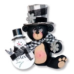 Black Bear w/Top Hat and Snowman Handmade Christmas Ornament