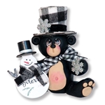 Black Bear w/Top Hat and Snowman Handmade Christmas Ornament