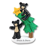 Black Bear Family of 2 w/Christmas Tree Couples Ornament - RESIN