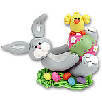 Gray Belly Bunny on Back Easter Figurine