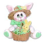 White EASTER BUNNY with Straw Hat and Basket Figurine Handmade to Order