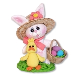 White Bunny with Chick and Straw Hat Figurine