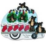 RESIN<br>Black Bear Family of 5 Camping / Camper Personalized Family Ornament