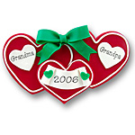 Red Triple Heart Couples or Twins Personalized Ornament