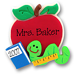 Apple w/Bookworm Personalized Ornament/Teachers Gift