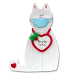 White Kitty Cat w/Face Mask Covid -19 Pandemic Personalized Pandemic Ornament  - ON SALE!