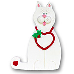 White Cat w/Heart Handmade Polymer Clay Personalized Cat Ornament