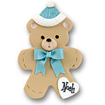 Bear w/Blue Hat & Bow Personalized Baby Ornament