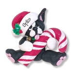 Boston Terrier with Candy Cane Personalized Ornament
