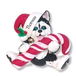 Siberian Husky with Candy Cane Personalized Ornament