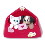 Kitty Cat & Puppy Dog in Ceramic Envelpe  Polymer Clay Valentine Decor