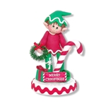 Elf with Candy Cane and Wreath Figurine