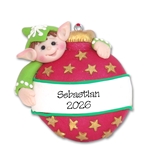 Elf with Ornament - Handmade Polymer Clay Ornament
