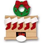 Fireplace w/5 Stockings Personalized Family Ornament