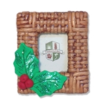 Wicker Photo Frame with Handmade Polymer Clay Holly Leaves