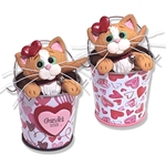 Orange Kitty Cat in Valentine Bucket Handmade Figurine